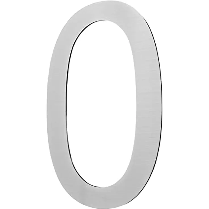V2Aox Edelstahl Hausnummer 0, 20 cm groß, gebürstet, 2D Design für Wandmontage, inkl. Edelstahlbolzen