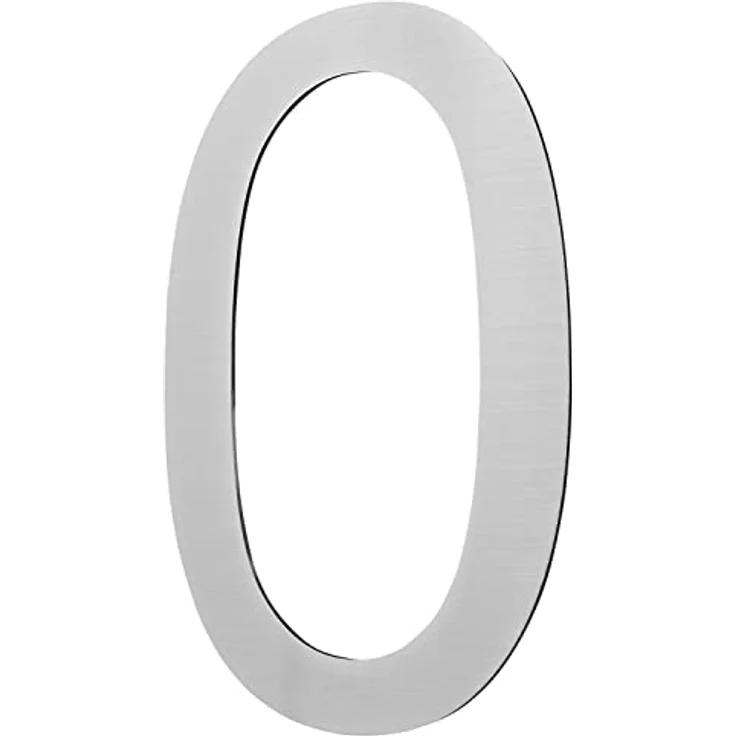 V2Aox Edelstahl Hausnummer 0, 20 cm groß, gebürstet, 2D Design für Wandmontage, inkl. Edelstahlbolzen – Bild 1