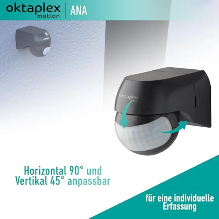 Oktaplex Ana Bewegungsmelder Aussen schwenkbar 230V IP44 180° Bewegungssensor 12m Reichweite anthrazit Aufputz Infrarot-Sensor – Bild 2