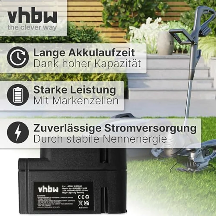 Vhbw Akku kompatibel mit Worx Landroid WG791, WG791E.1, WG791W, WG792, WG792E, WG792E.1, WG794, WG796E, 2000mAh, 28V, Li-Ion, schwarz – Bild 4