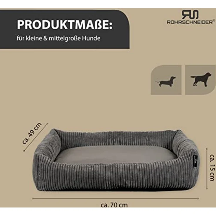 Rohrschneider Hundebett waschbar für kleine und mittelgroße Hunde mit Hundekissen Cord grau (ca. 70x50 cm) inkl. Gassibeutel – Bild 3