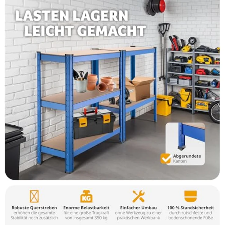 tectake Schwerlastregal 5 Ebenen, höhenverstellbare Einlegeböden, Stahlblech, 350 kg Belastbarkeit, Schwarz – Bild 6