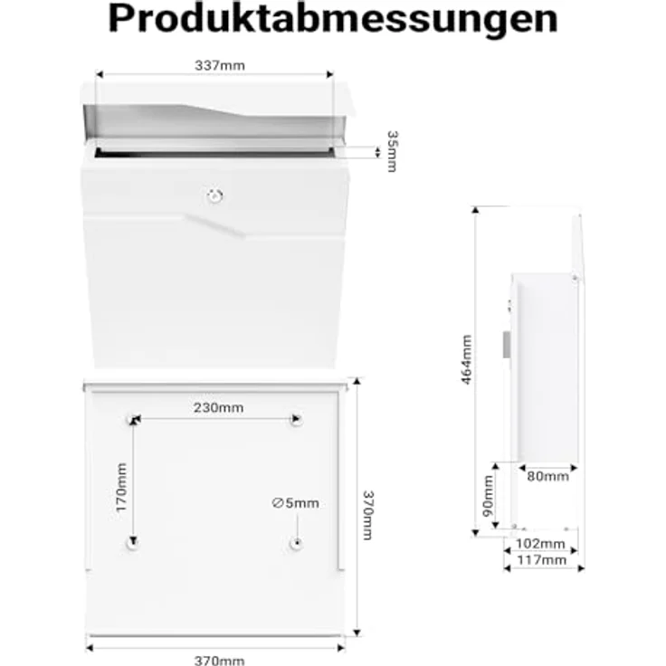 Moderner Design Briefkasten V19 Weiß Wandbriefkasten pulverbeschichtet Zeitungsrolle – Bild 4