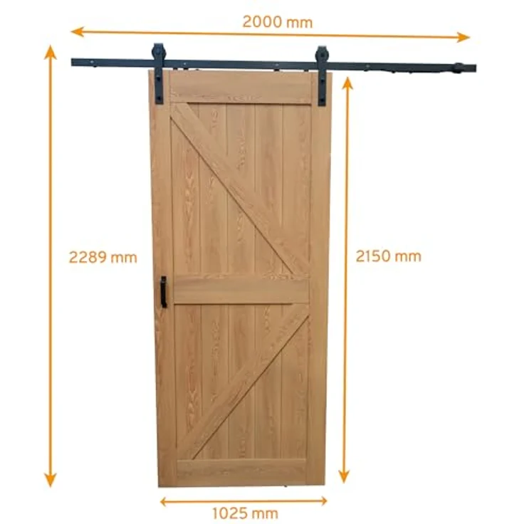 inova Holzschiebetür Komplettset 1025x2150mm Eiche Vintage, offene Laufschiene in schwarz, inklusive hochwertigem Griff und wartungsfreien Kugellagern – Bild 2