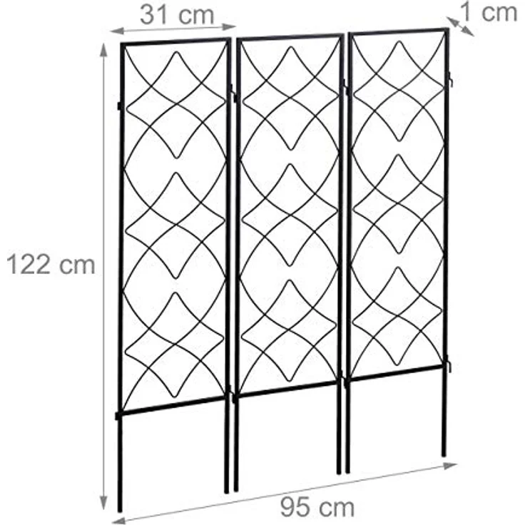 Relaxdays - Rankgitter Metall, 3er Set, zum Stecken, Rankhilfe für Kletterpflanzen, 122 x 31 cm, Spalier Garten, schwarz – Bild 5