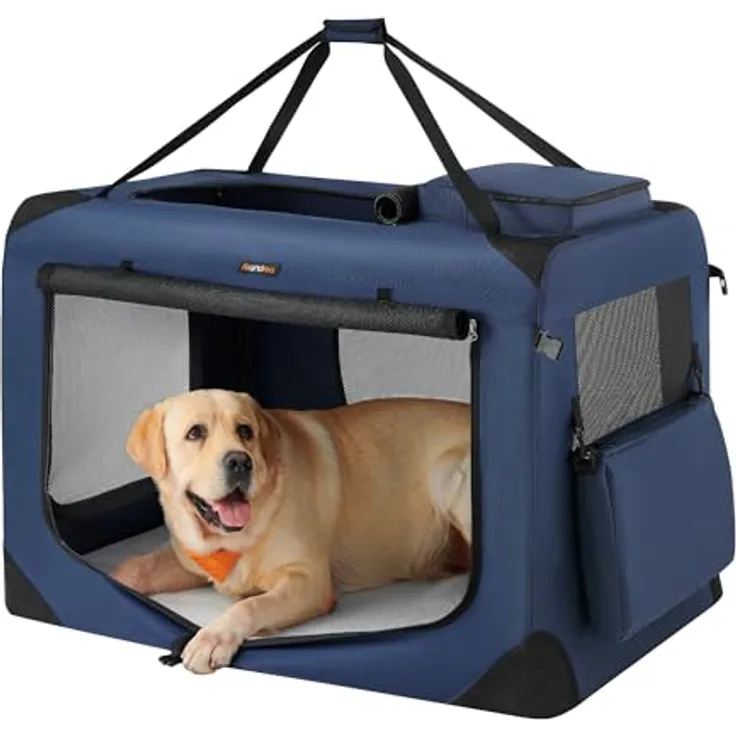 Feandrea Hundebox faltbar, Transportbox Hund, XXXL, Oxford-Gewebe, atmungsaktiv, dunkelblau