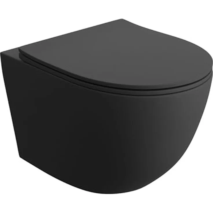 LAVITA Wand-WC Sinto Black | Hänge Toilette mit Absenkautomatik & Metallscharniere | Spülrandlos Hängend | 365x490x395 mm