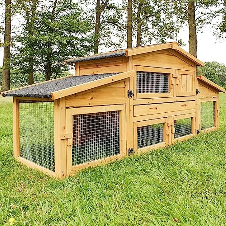 zooprinz großer Hasenstall, Kaninchenstall mit extra hoher Kotschublade aus massiven Vollholz - für draußen mit Öffnungsdach, natürliche Farbe – Bild 1