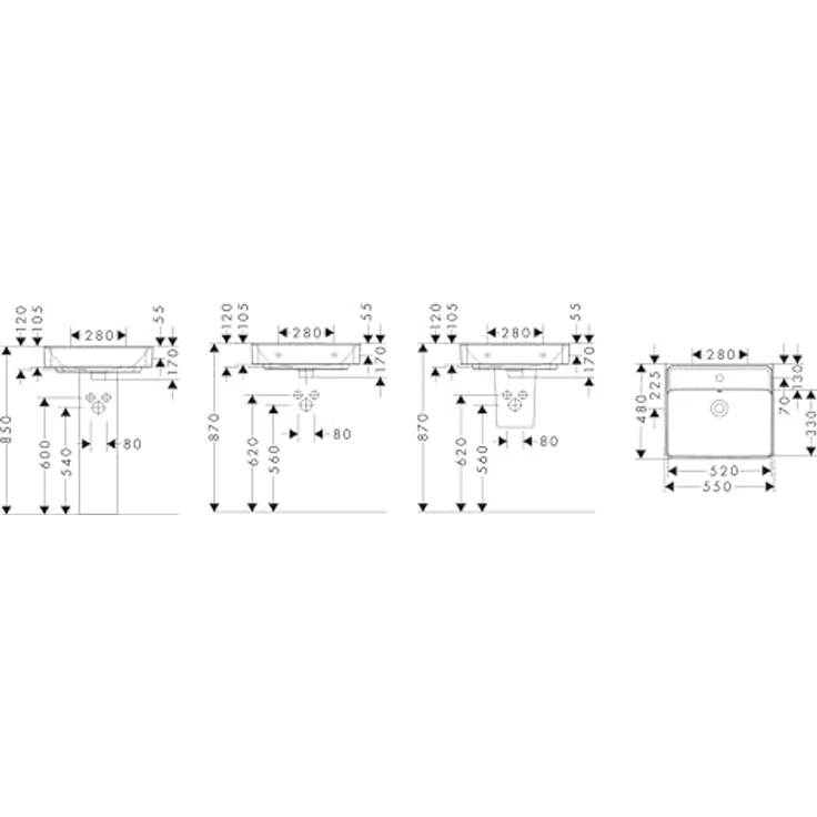 Hansgrohe Xanuia Q Waschtisch 550x480mm, mit Hahnloch und Überlauf, Weiß, Modell 60132450 – Bild 2