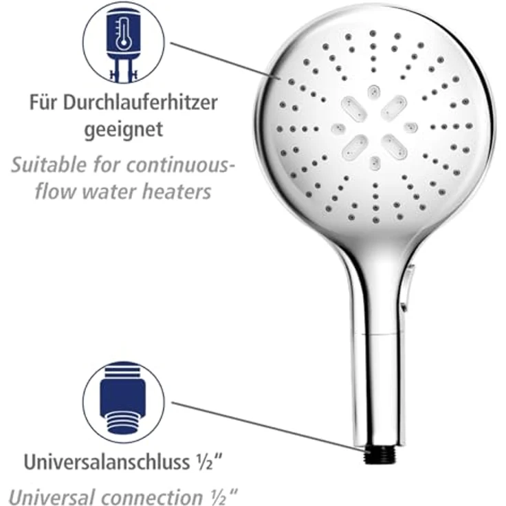 Wenko Handbrause 'Basic Line' chromfarben Ø 15 cm, 3 Strahlarten – Bild 4