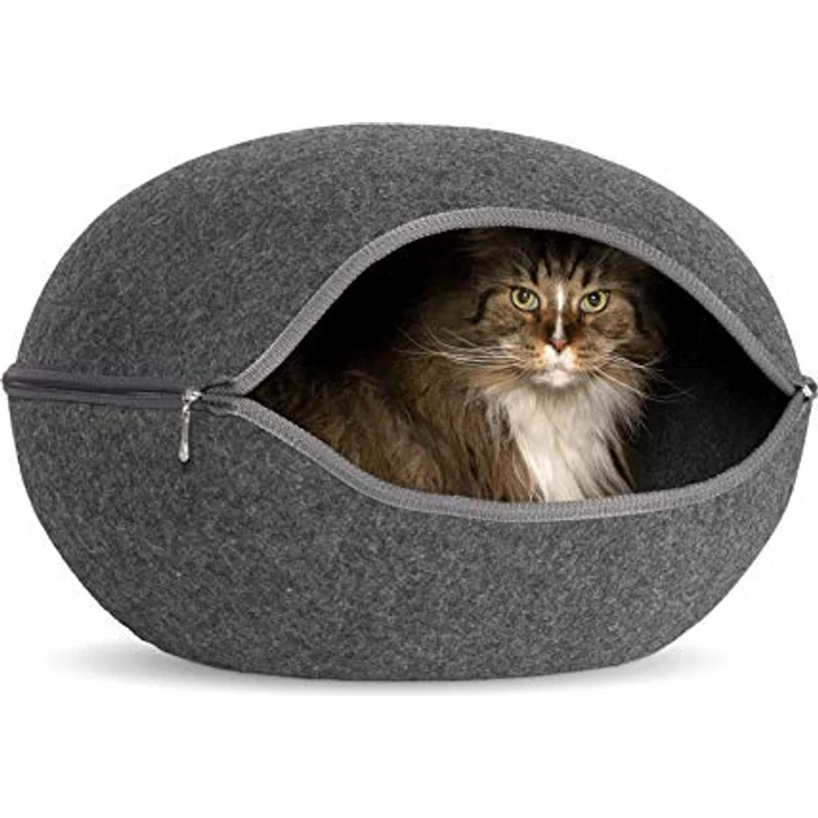Beeztees Schlafhöhle Katzeniglu Innu, Filz grau, abnehmbarer Oberteil und waschbares Plüschkissen – Bild 2