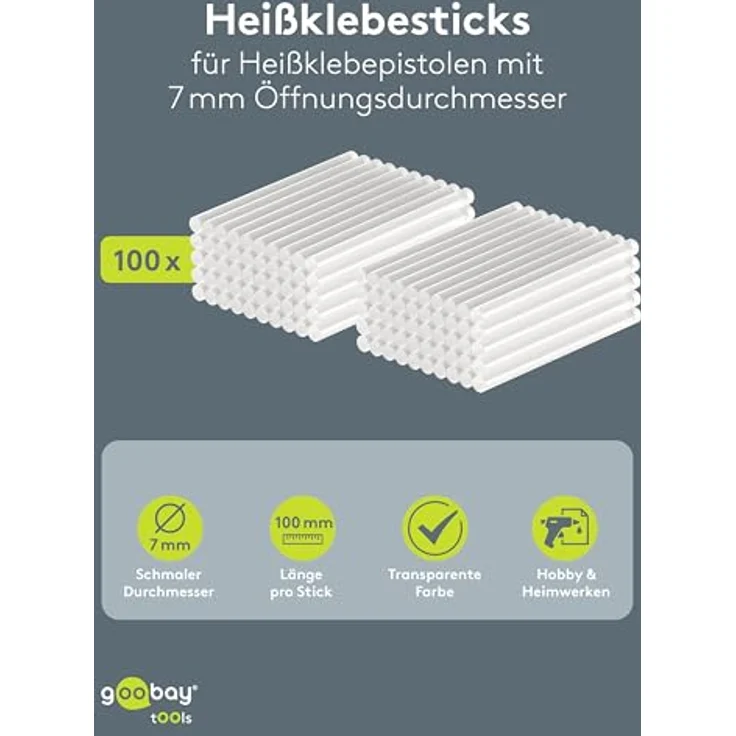 goobay Heißklebepistole Sticks 7x100 mm, 100 Stk, Transparent, schnelltrocknend, für Modellbau und Bastelprojekte, klare Klebestellen – Bild 2