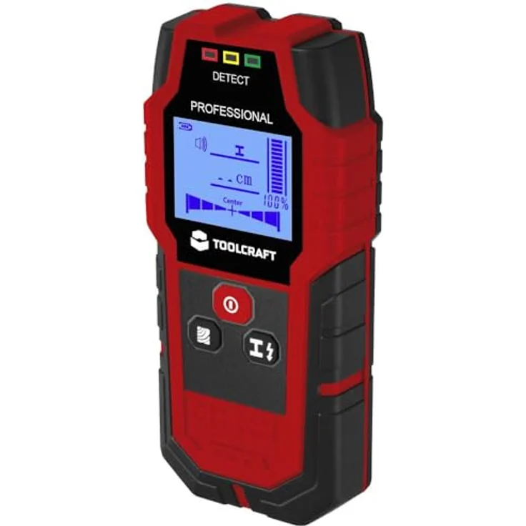 TOOLCRAFT Ortungsgerät TO-9627699, Leitungsortungsgerät mit max. Ortungstiefe 120 mm, akustischer Alarm und LCD mit blauer Hintergrundbeleuchtung – Bild 1