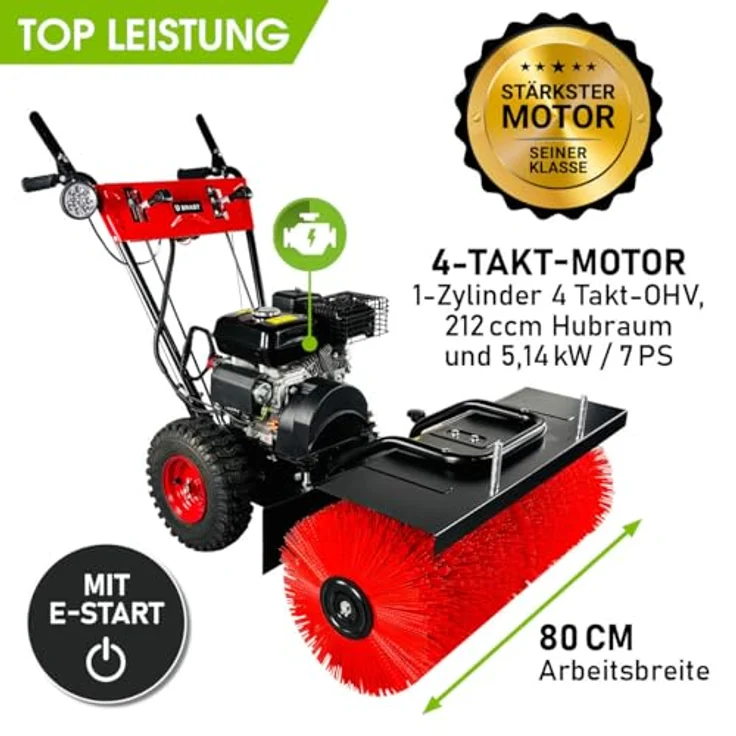 BRAST Benzin-Kehrmaschine 3in1, 80cm, 5,14kW (7PS) mit Kehrbürste, Laubsammler und Schneeräumer – Bild 3