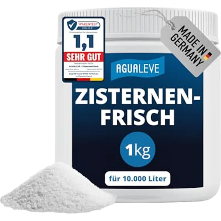 AGUALEVE® Zisternenfrisch 1kg - Für frisches Regenwasser, geeignet für alle Zisternen & Regenwassertonnen, Made in Germany, für bis zu 10.000 Liter, Note 1,1
