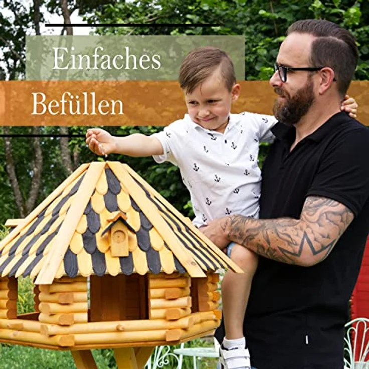 Deko-Shop-Hannusch XXL Luxus Vogelhaus mit Solarbeleuchtung absoluter Blickfang, Vogelfutterhaus aus Holz, V13 XXL mit Ständer, Farbe:Braun - Grün – Bild 2