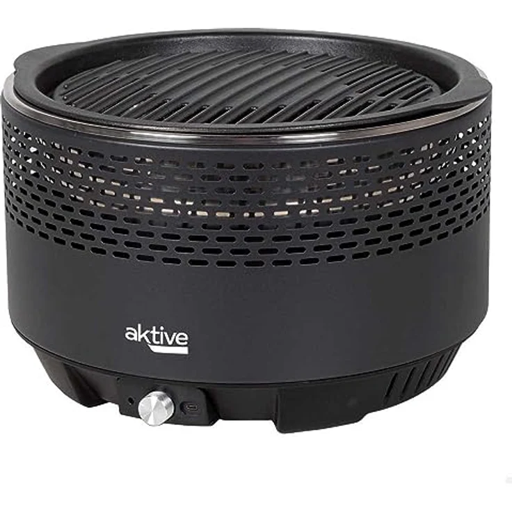 Aktive 63002 – Tragbarer Holzkohlegrill, wiederaufladbar, ohne Rauch, Schwarz, auslaufsicher, inklusive Tragetasche, Backen im Inneren, Grill, Maße Ø34 x 21,5 cm – Bild 1