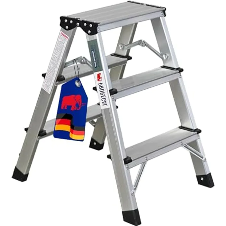 PROREGAL® Stehleiter APOLLO, beidseitig begehbar, Traglast 150kg, Aluminium, Größe 2x3