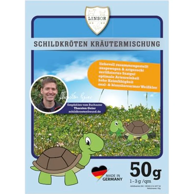 Linsor Schildkröten Kräutermischung Samen, 50 g Saatgut für 17–50 m² natürliche Futterpflanzen zur Aussaat einer Kräuterwiese – Bild 1