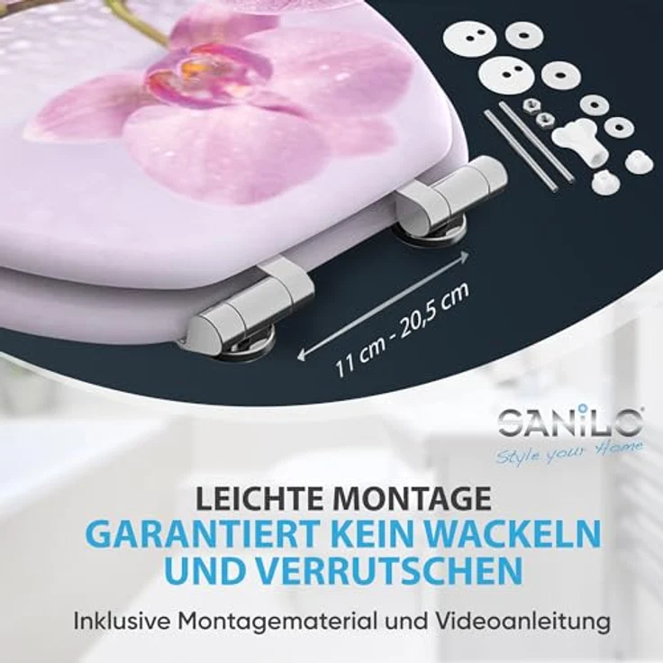 Sanilo WC Sitz Blooming, Hochwertiger Toilettendeckel aus Holz mit Absenkautomatik, Antibakterieller Oberfläche, Pflegeleicht, Universell passend für Hänge- und Steh WC-Becken – Bild 5
