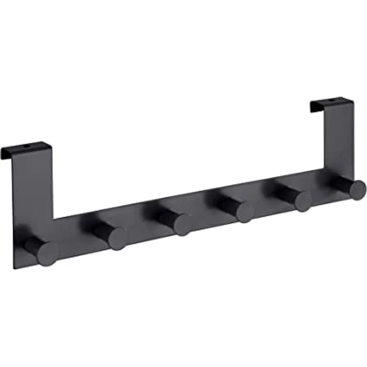 WENKO Türgarderobe Celano, Hakenleiste mit 6 Haken aus lackiertem Stahl für Türfalzstärken bis 2 cm, schwere Qualität, 39 x 11 x 5,5 cm, Schwarz – Bild 1