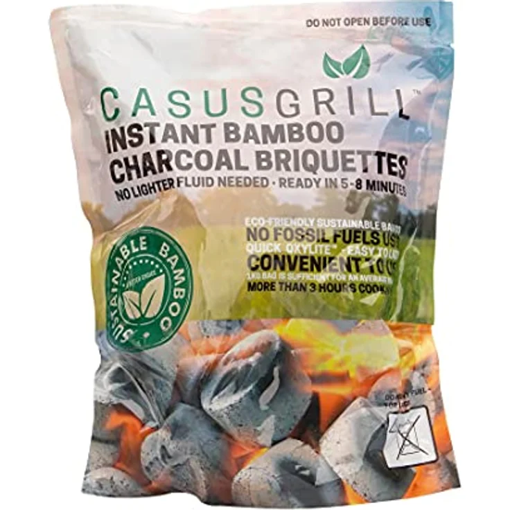 CASUSGRILL Grillkohle-Briketts aus Bambus, nachhaltige 1 kg Beutel, 5-8 Minuten Grillbereit, hohe Wärmeleistung, ca. 3 Stunden Brenndauer – Bild 2