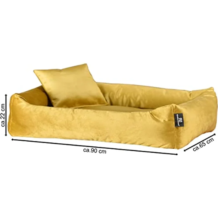Rohrschneider Hundebett Kuschelsofa Hund Weich + Hundekotbeutelset (L, Senf) - Nestcharakter, langlebig, Trendfarbe Senf – Bild 4