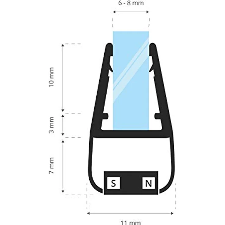 STEIGNER Magnetduschdichtung UKM02, 201cm, für Glasstärken 6/7/8mm, 100% wasserdicht, schimmel- und kalkresistent, einfache Montage ohne Klebstoff, 1 Stück – Bild 2