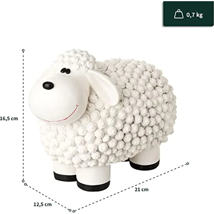 VERDOBA Mini Deko Schaf Molly, wetterfestes Gartentier aus Kunstharz, weiß, 21 x 12,5 x 16,5 cm – Bild 2