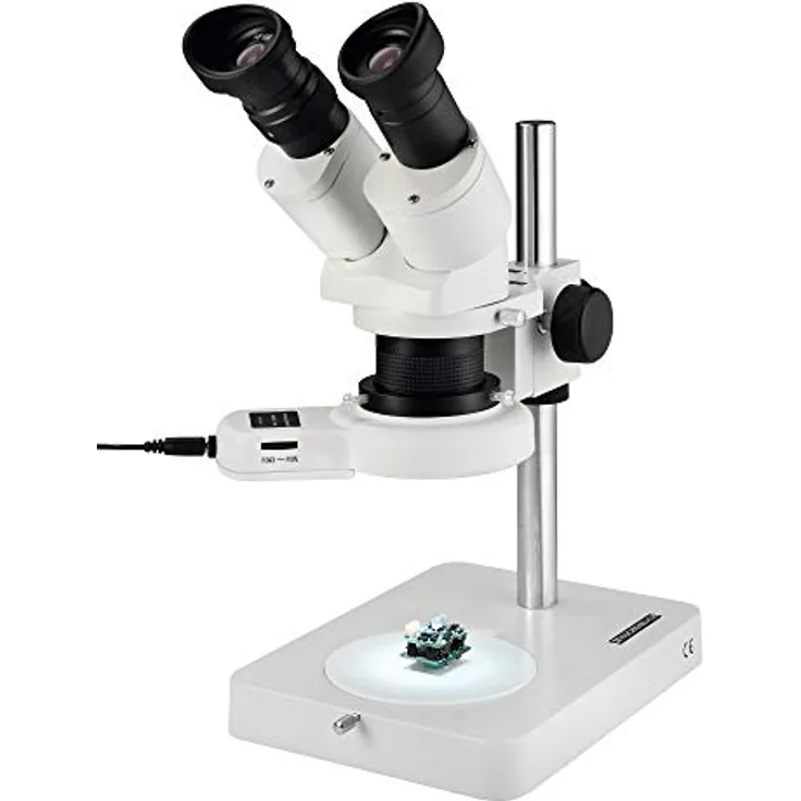 ESCHENBACH OPTIK Stereo Mikroskop mit Stand; 10x-20x Auflicht-/ Stereomikroskop; Mikroskop mit 20x Vergrößerung; mit LED Ringbeleuchtung
