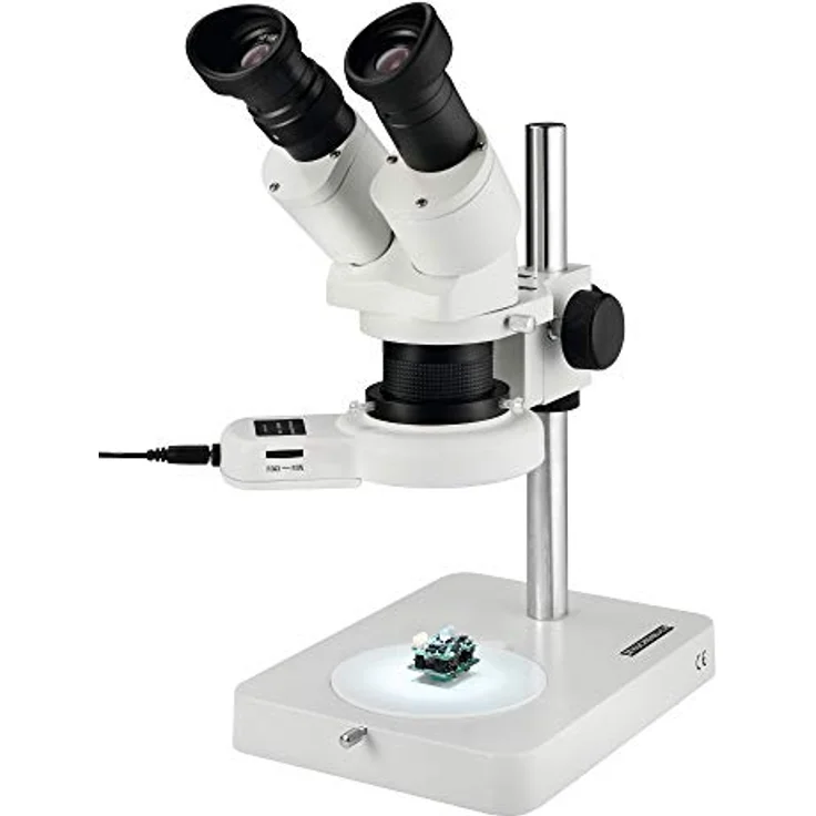 ESCHENBACH OPTIK Stereo Mikroskop mit Stand; 10x-20x Auflicht-/ Stereomikroskop; Mikroskop mit 20x Vergrößerung; mit LED Ringbeleuchtung