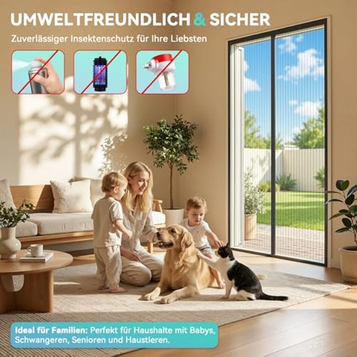 Auxmir Fliegengitter Balkontür Magnet Insektenschutz mit verstärkten Magneten, 80x200cm, Klebemontage ohne Bohren, schwarz – Bild 3