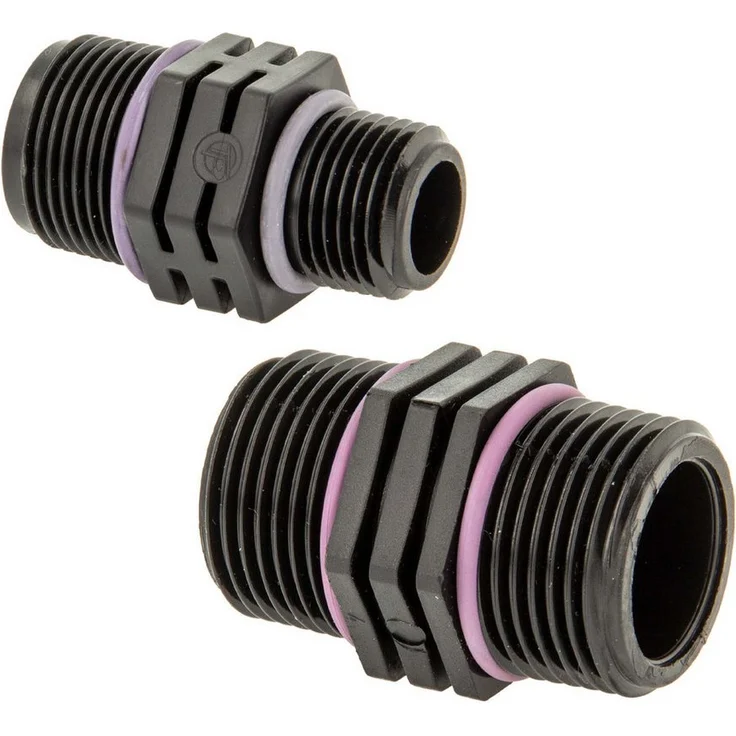 Plas-Fit Ltd. Bewässerungssystem Doppelnippel Self Seal PP-Schraubverbinder, drehbar, 1 1/4 Zoll AG, schwarz, teflonfrei