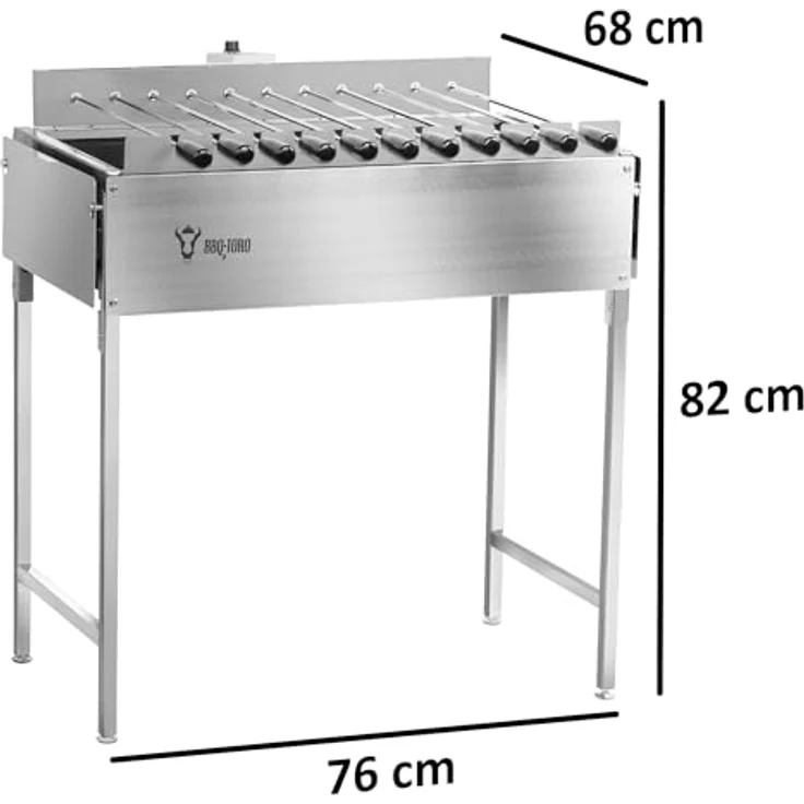 BBQ-Toro Edelstahl Kohlegrill mit Spießaufsatz, 11 Spieße und Motor, mobil einsetzbar, höhenverstellbare Kohlewanne – Bild 2