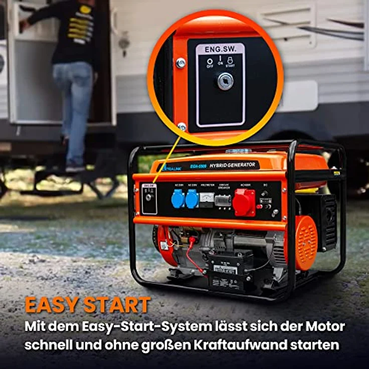 Extralink EGH-5500 Stromgenerator Hybrid Gas LPG CNG Benzin 5,5kW 3F Generator 5000W Easy-Start Überlastschutz 2x AC 230V Camping, blau – Bild 6