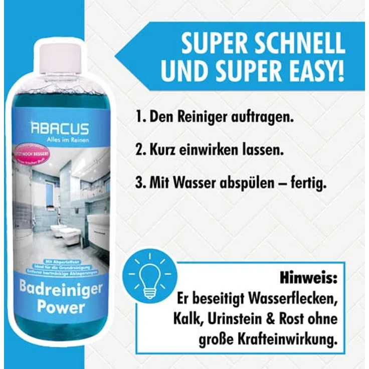 Badreiniger Konzentrat, Sanitärreiniger Konzentrat, Reiniger Bad, Reinigungsmittel Dusche, Reiniger-Konzentrat Badezimmer - ABACUS Badreiniger Power Konzentrat 2x 500 ml (7719.2) – Bild 5