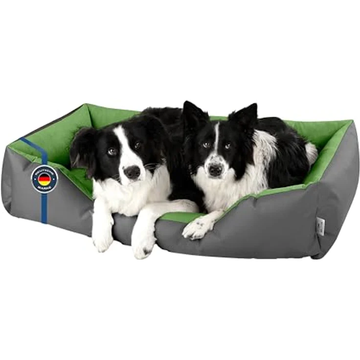 BedDog Hundebett LUPI, Hundekissen mit abziehbaren waschbaren Bezug, Hundekorb, Hundesofa für große Hunde XXL, grau-grün – Bild 1