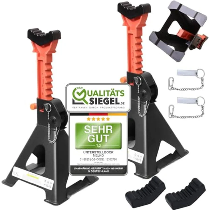 Melko 2× Unterstellbock 6 t, höhenverstellbares Wagenheber Stützbock Set 6000 kg, rot/schwarz – Bild 1