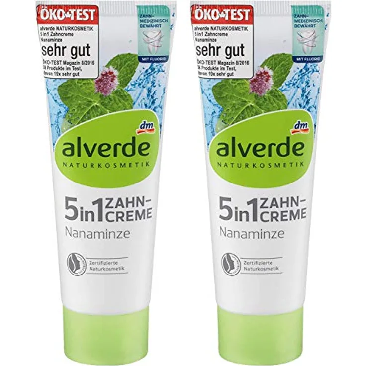Alverde NATURKOSMETIK Zahnpasta 5in1 Nanaminze, 2 x 75 ml Zahncreme für frischen Atem