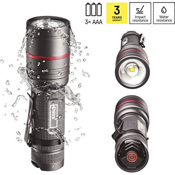 EMOS fokussierbare wasserdichte Taschenlampe, superhelle 340 lm CREE-LED-Handlampe mit 200 m Leuchtweite, robuste Metall-Taschenlampe mit Clip für Outdoor, Außen, Sport, schwarz, ULTIBRIGHT – Bild 4