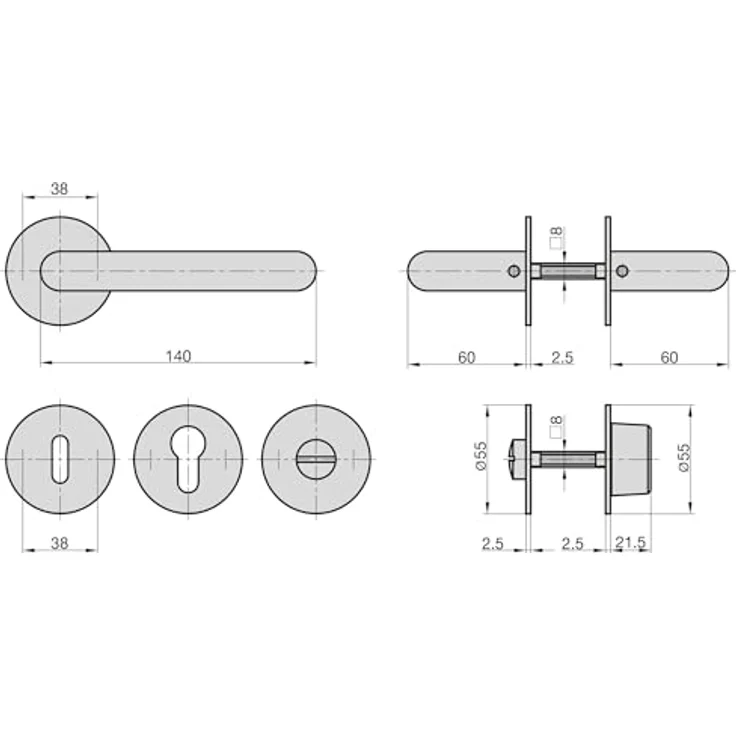 BASI | Drücker-Garnitur aus Edelstahl | Mit 3 mm Magnet Flachrosette | Für Zimmertüren Innentüren | Türstärken 25-65 mm – Bild 5