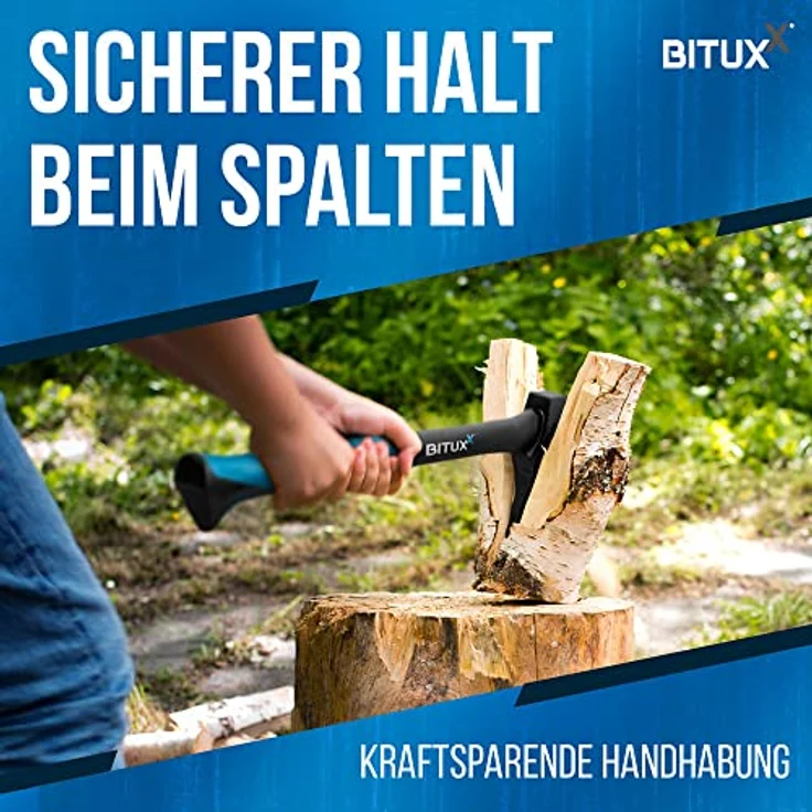 BITUXX Spaltaxt Spaltbeil Fiberglas Set, 600g mit griffsicherem Gummihandgriff und Kohlenstoffstahlkopf für Garten und Wald – Bild 5