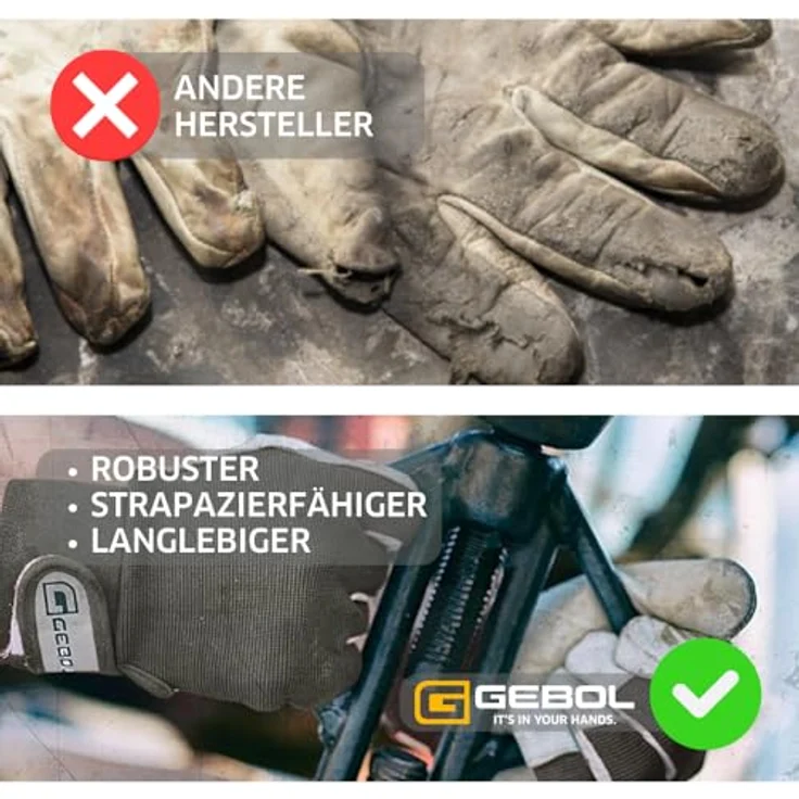 Gebol Uni Fit Comfort, 3 Paar Arbeitshandschuhe aus hochwertigem Leder, elastischer Bund & Klettverschluss, Sicherheitshandschuhe Gr. L/9, Weiß/Grau – Bild 2