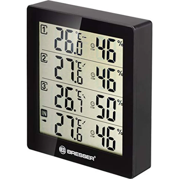 Bresser Wetterstation Funk mit Außensensor Thermometer Hygrometer Temeo Hygro Quadro inklusive 3 Außensensoren um bei 4 Umgebungen gleichzeitig Temperatur und Luftfeuchtigkeit zu messen, Schwarz – Bild 3
