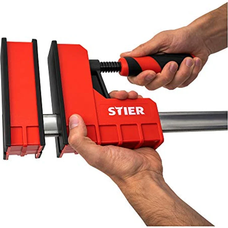 STIER Korpuszwinge, 1000 mm Spannweite, 95 mm Ausladung, 6000 N Spannkraft, aus duktilem Gusseisen, Spannwerk, stabiler Halt bei allen Holzarbeiten wie Leimen – Bild 4