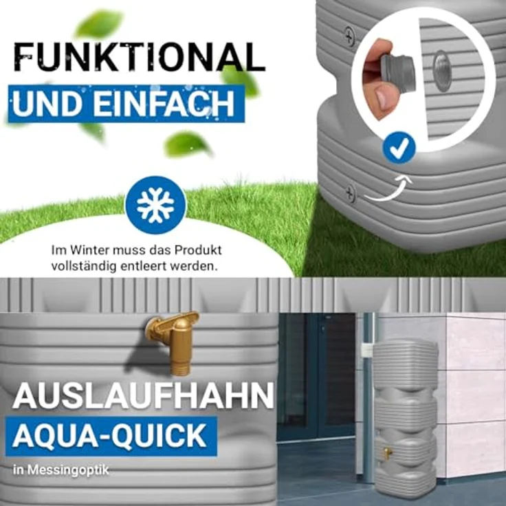 4rain Quadro Regentonne 170 Liter betongrau - Wandtank, Wasserbehälter mit flexiblen Wasseranschlüssen und nachhaltiger Herstellung – Bild 5