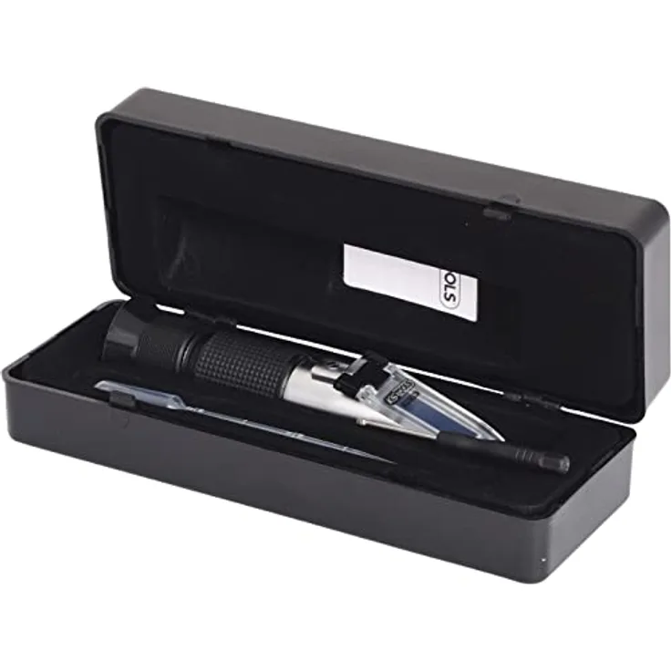 KS Tools Refraktometer für Kühlflüssigkeit und Batteriesäure, mit automatischer Temperatur-Kompensation und Alkalimetallkalibrierung, inklusive Kalibrierschraubendreher und Pipette im Kunststoff-Etui