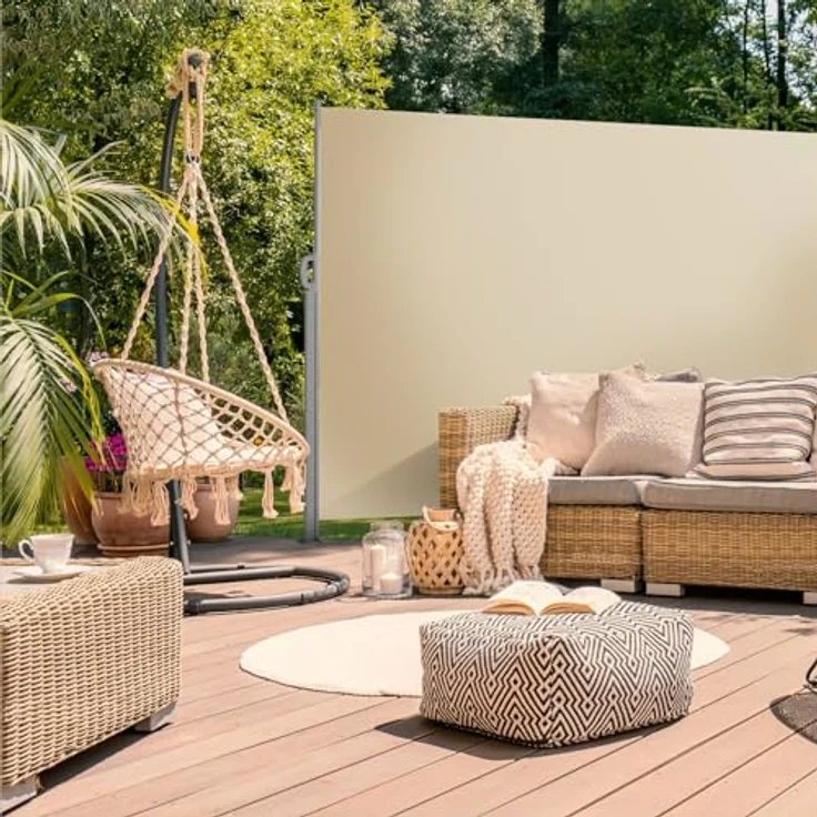 SVITA Seitenmarkise ausziehbar Sichtschutz Balkonmarkise UV50+Terrasse 450x180 Beige - Preisvergleich – Bild 2