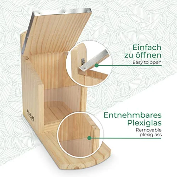 WILDLIFE FRIEND I Eichhörnchen Futterhaus Maxi | 14 x 29 x 26.5 cm aus Massivholz mit Metall-Dach - Wetterfest, Futterstation zum Eichhörnchen füttern, Eichhörnchenfutterhaus – Bild 2