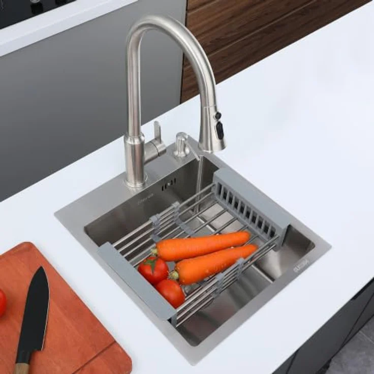 Faizee Home Future Serie Edelstahlspüle Silber 30/40/50x45x22 cm, inkl. Spülkorb, Seifenspender & Siphon, optional mit Küchenarmatur – Bild 2